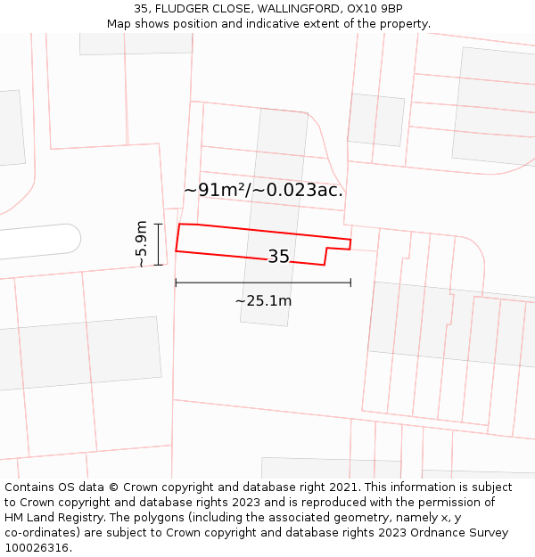 35, FLUDGER CLOSE, WALLINGFORD, OX10 9BP: Plot and title map