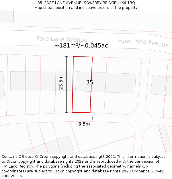 35, FORE LANE AVENUE, SOWERBY BRIDGE, HX6 1BQ: Plot and title map