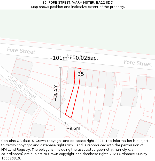35, FORE STREET, WARMINSTER, BA12 8DD: Plot and title map