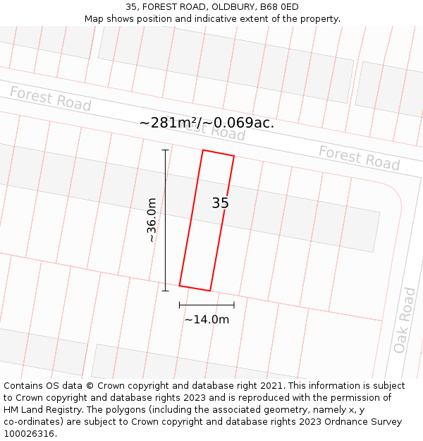 35, FOREST ROAD, OLDBURY, B68 0ED: Plot and title map