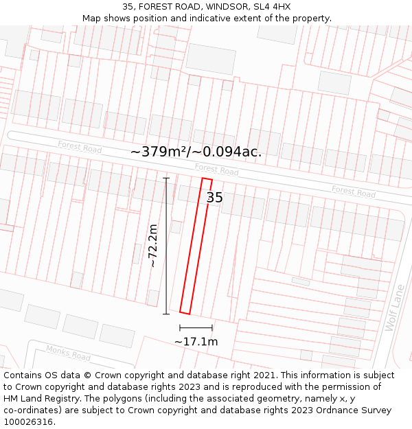 35, FOREST ROAD, WINDSOR, SL4 4HX: Plot and title map
