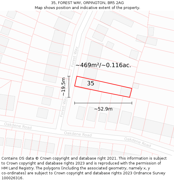 35, FOREST WAY, ORPINGTON, BR5 2AG: Plot and title map