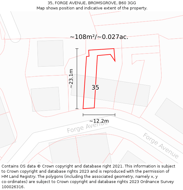 35, FORGE AVENUE, BROMSGROVE, B60 3GG: Plot and title map