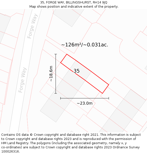 35, FORGE WAY, BILLINGSHURST, RH14 9JQ: Plot and title map