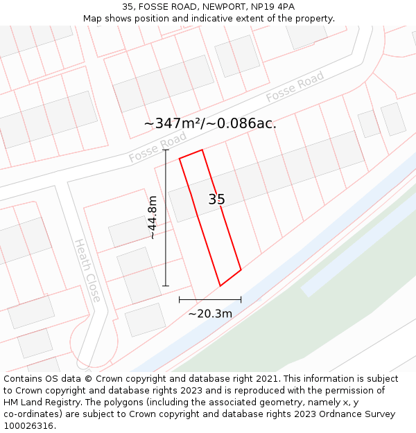 35, FOSSE ROAD, NEWPORT, NP19 4PA: Plot and title map