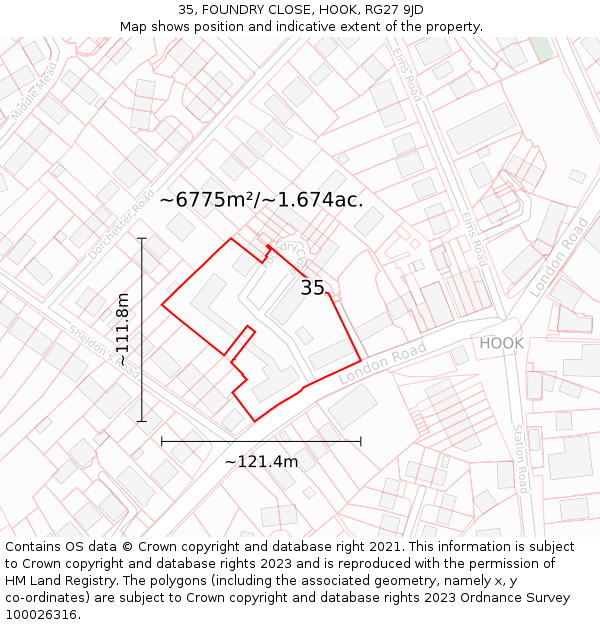 35, FOUNDRY CLOSE, HOOK, RG27 9JD: Plot and title map