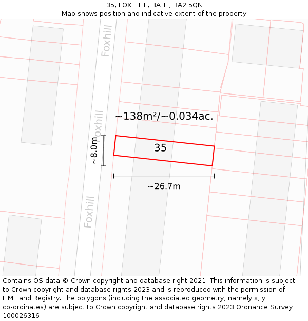 35, FOX HILL, BATH, BA2 5QN: Plot and title map