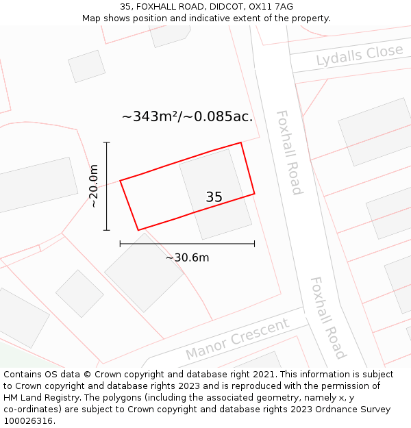35, FOXHALL ROAD, DIDCOT, OX11 7AG: Plot and title map