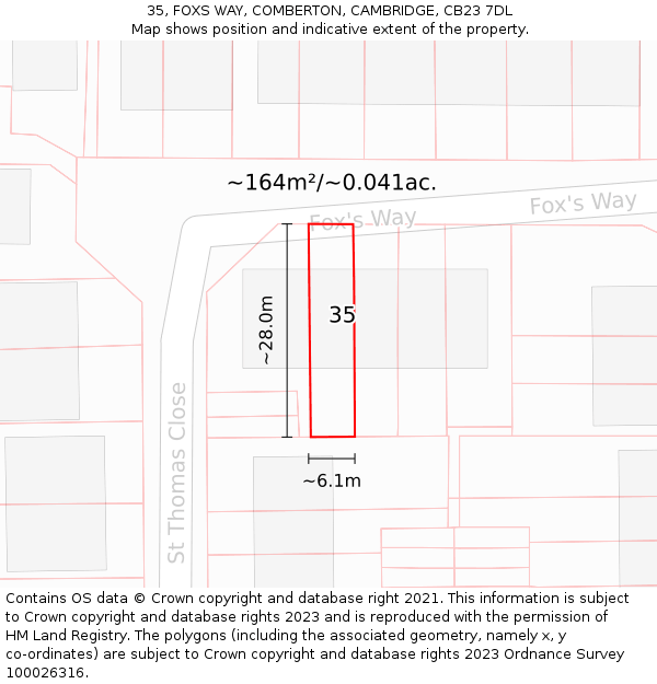35, FOXS WAY, COMBERTON, CAMBRIDGE, CB23 7DL: Plot and title map