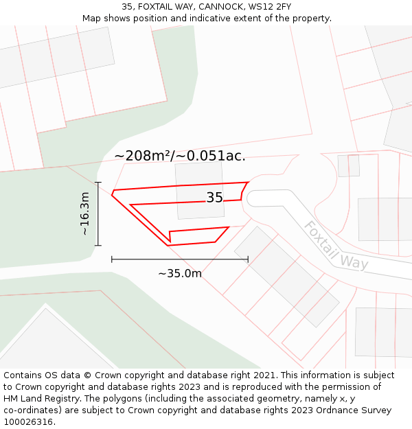35, FOXTAIL WAY, CANNOCK, WS12 2FY: Plot and title map