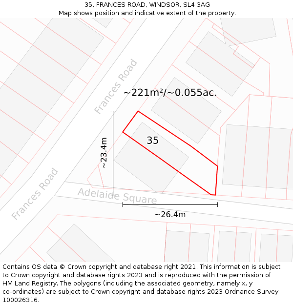 35, FRANCES ROAD, WINDSOR, SL4 3AG: Plot and title map