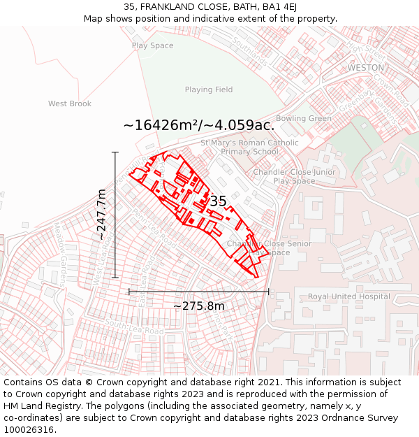 35, FRANKLAND CLOSE, BATH, BA1 4EJ: Plot and title map