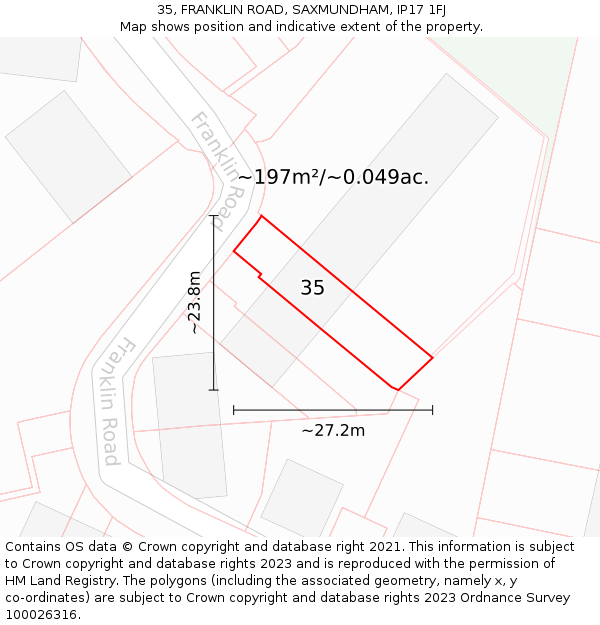 35, FRANKLIN ROAD, SAXMUNDHAM, IP17 1FJ: Plot and title map