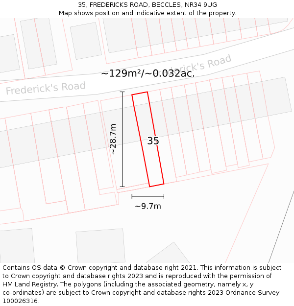 35, FREDERICKS ROAD, BECCLES, NR34 9UG: Plot and title map