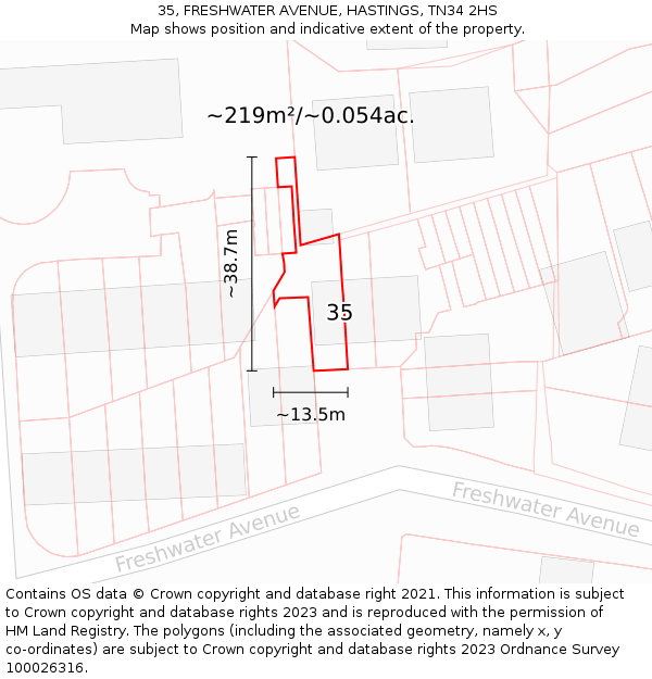 35, FRESHWATER AVENUE, HASTINGS, TN34 2HS: Plot and title map