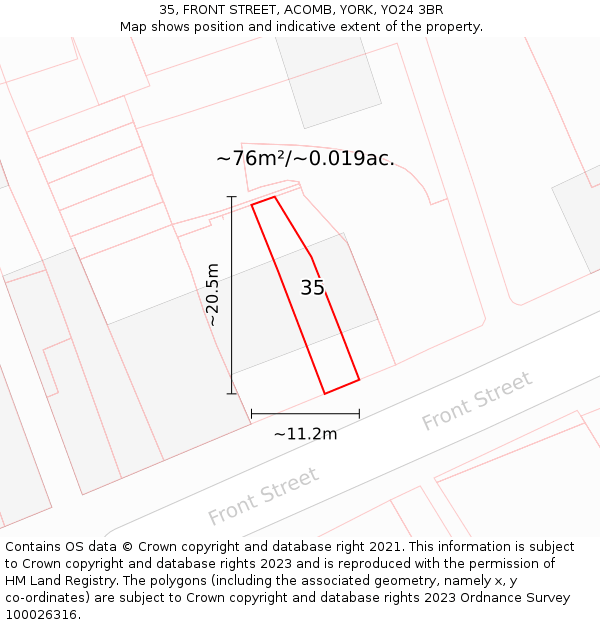 35, FRONT STREET, ACOMB, YORK, YO24 3BR: Plot and title map