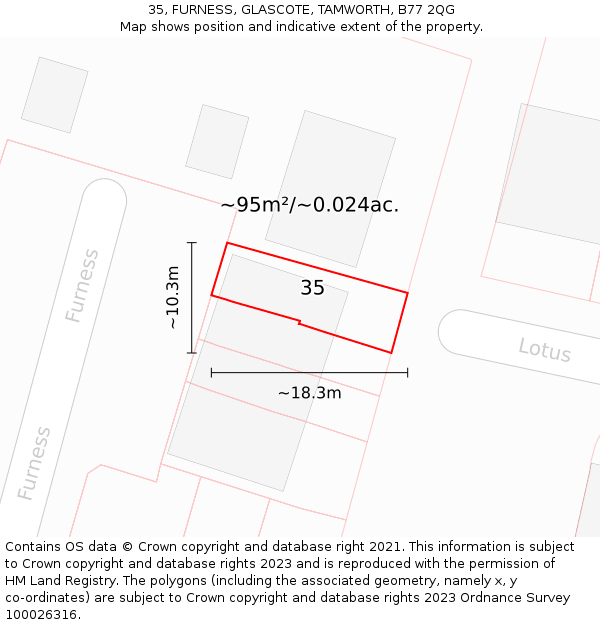 35, FURNESS, GLASCOTE, TAMWORTH, B77 2QG: Plot and title map
