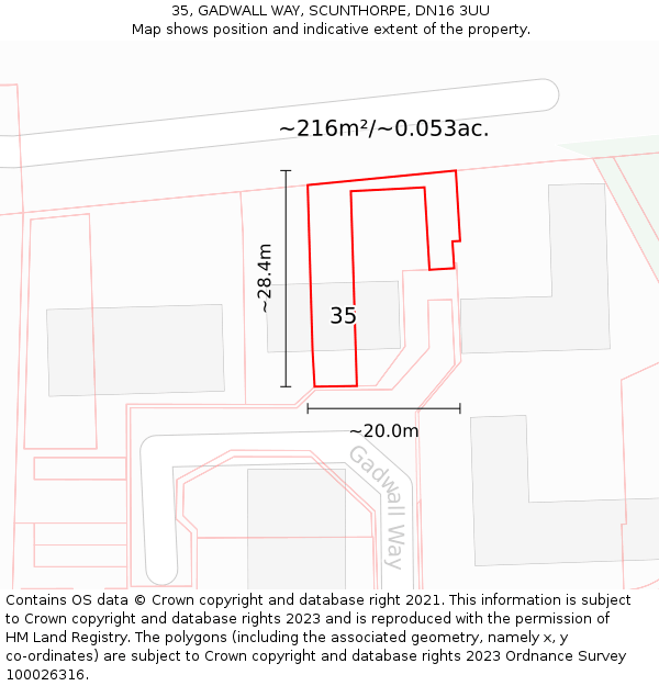 35, GADWALL WAY, SCUNTHORPE, DN16 3UU: Plot and title map