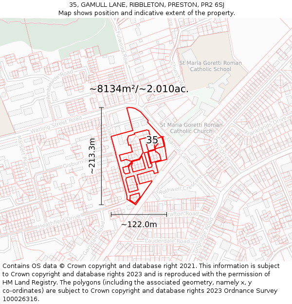 35, GAMULL LANE, RIBBLETON, PRESTON, PR2 6SJ: Plot and title map