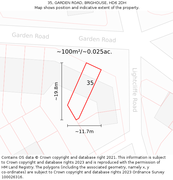 35, GARDEN ROAD, BRIGHOUSE, HD6 2DH: Plot and title map
