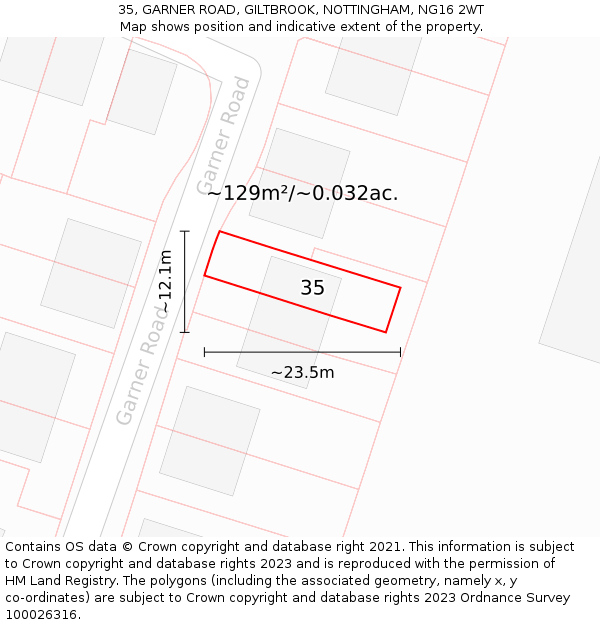 35, GARNER ROAD, GILTBROOK, NOTTINGHAM, NG16 2WT: Plot and title map
