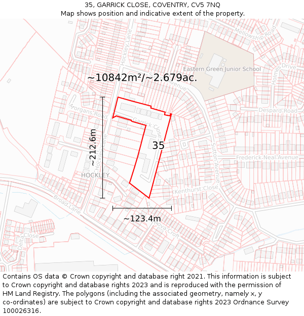 35, GARRICK CLOSE, COVENTRY, CV5 7NQ: Plot and title map