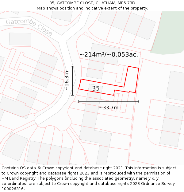 35, GATCOMBE CLOSE, CHATHAM, ME5 7RD: Plot and title map