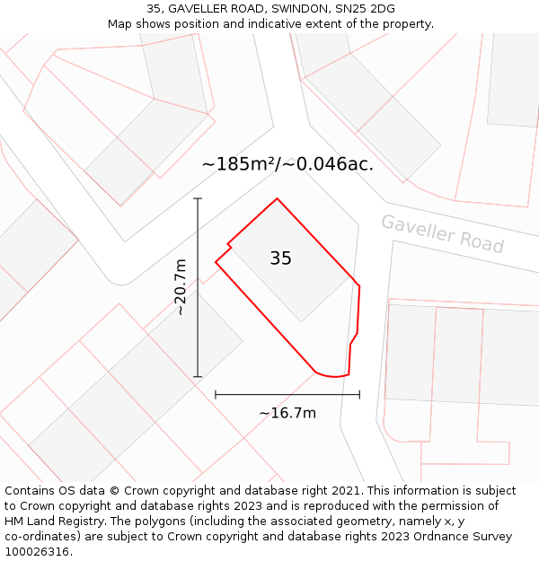 35, GAVELLER ROAD, SWINDON, SN25 2DG: Plot and title map