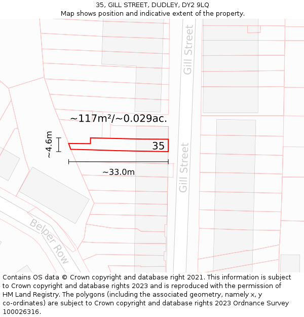 35, GILL STREET, DUDLEY, DY2 9LQ: Plot and title map