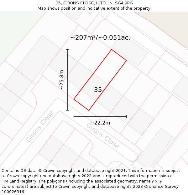 35, GIRONS CLOSE, HITCHIN, SG4 9PG: Plot and title map