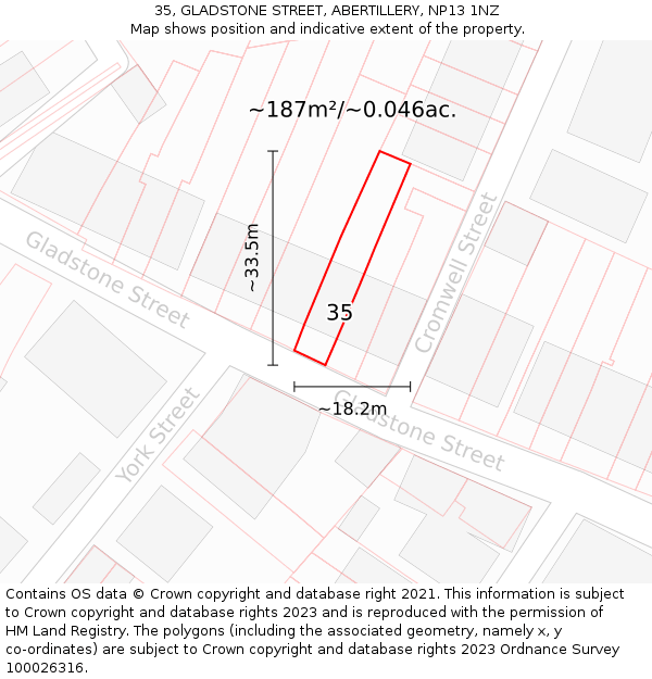 35, GLADSTONE STREET, ABERTILLERY, NP13 1NZ: Plot and title map