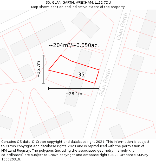 35, GLAN GARTH, WREXHAM, LL12 7DU: Plot and title map