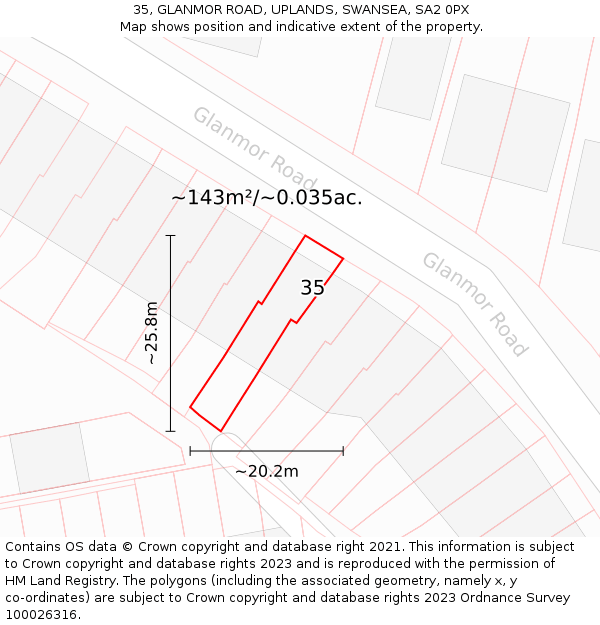 35, GLANMOR ROAD, UPLANDS, SWANSEA, SA2 0PX: Plot and title map