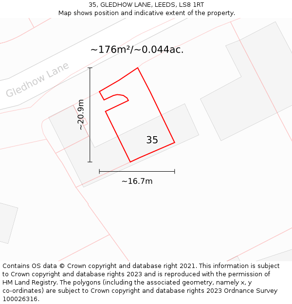 35, GLEDHOW LANE, LEEDS, LS8 1RT: Plot and title map