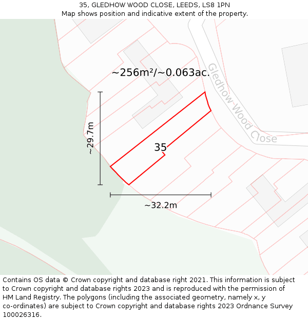 35, GLEDHOW WOOD CLOSE, LEEDS, LS8 1PN: Plot and title map
