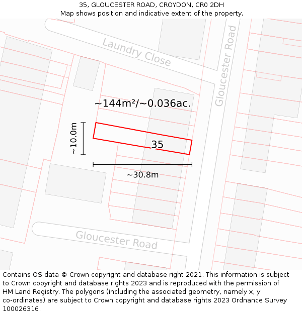35, GLOUCESTER ROAD, CROYDON, CR0 2DH: Plot and title map