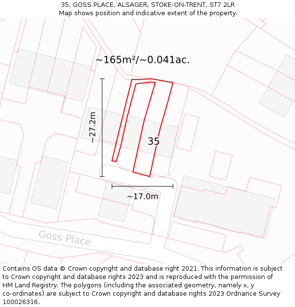 35, GOSS PLACE, ALSAGER, STOKE-ON-TRENT, ST7 2LR: Plot and title map
