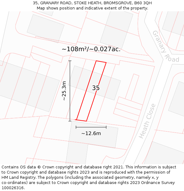 35, GRANARY ROAD, STOKE HEATH, BROMSGROVE, B60 3QH: Plot and title map