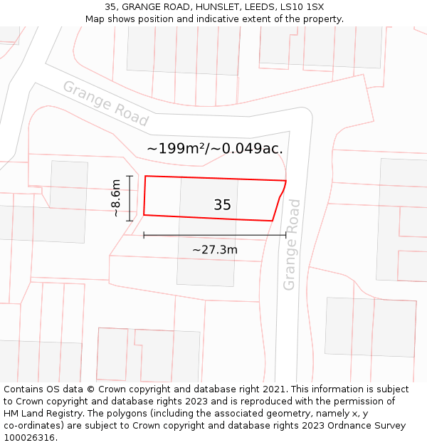 35, GRANGE ROAD, HUNSLET, LEEDS, LS10 1SX: Plot and title map