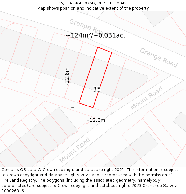 35, GRANGE ROAD, RHYL, LL18 4RD: Plot and title map