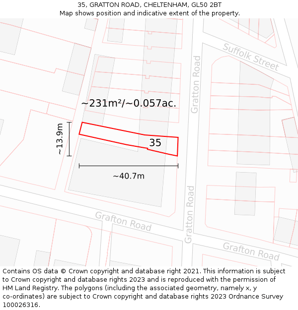 35, GRATTON ROAD, CHELTENHAM, GL50 2BT: Plot and title map