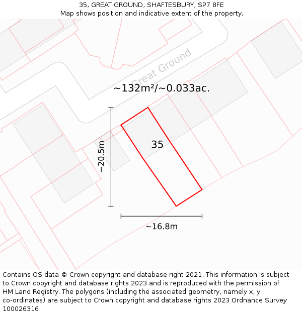 35, GREAT GROUND, SHAFTESBURY, SP7 8FE: Plot and title map