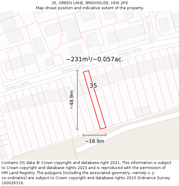 35, GREEN LANE, BRIGHOUSE, HD6 2PS: Plot and title map