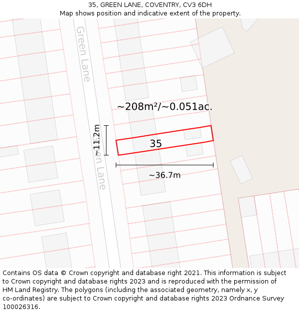 35, GREEN LANE, COVENTRY, CV3 6DH: Plot and title map