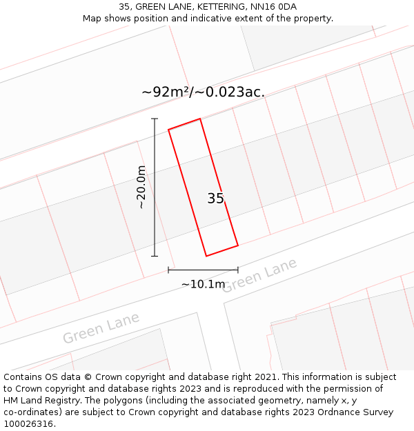 35, GREEN LANE, KETTERING, NN16 0DA: Plot and title map