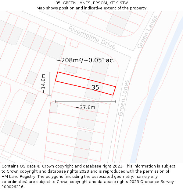 35, GREEN LANES, EPSOM, KT19 9TW: Plot and title map