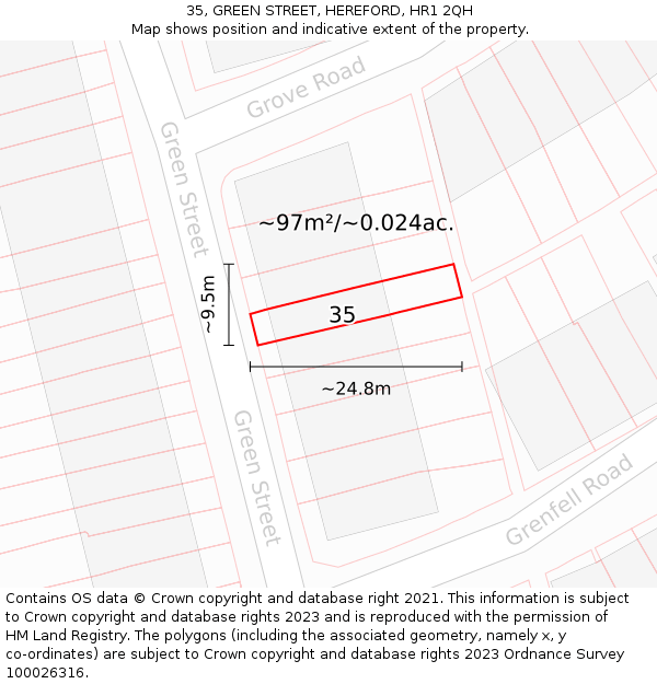 35, GREEN STREET, HEREFORD, HR1 2QH: Plot and title map