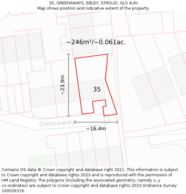 35, GREENAWAYS, EBLEY, STROUD, GL5 4UN: Plot and title map