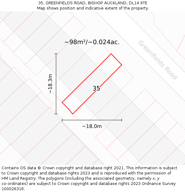 35, GREENFIELDS ROAD, BISHOP AUCKLAND, DL14 9TE: Plot and title map