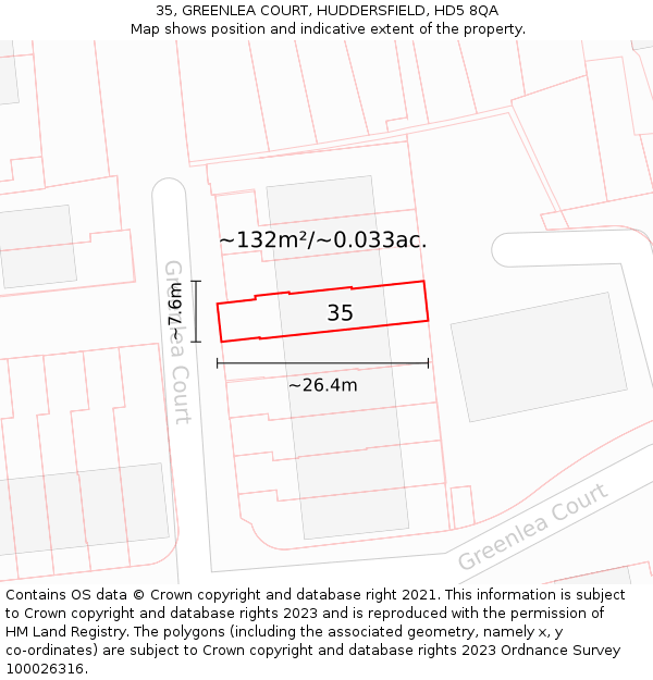 35, GREENLEA COURT, HUDDERSFIELD, HD5 8QA: Plot and title map